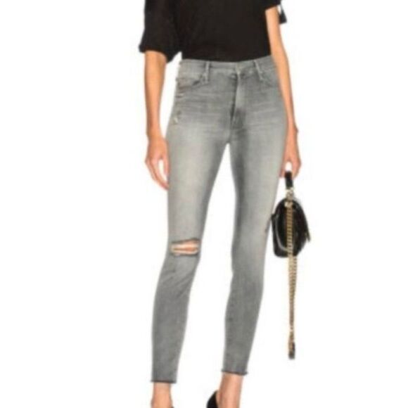 Denim - Mother The Looker Gray Medium Wash High Rise Distressed Fray Ankle Jeans Size 27